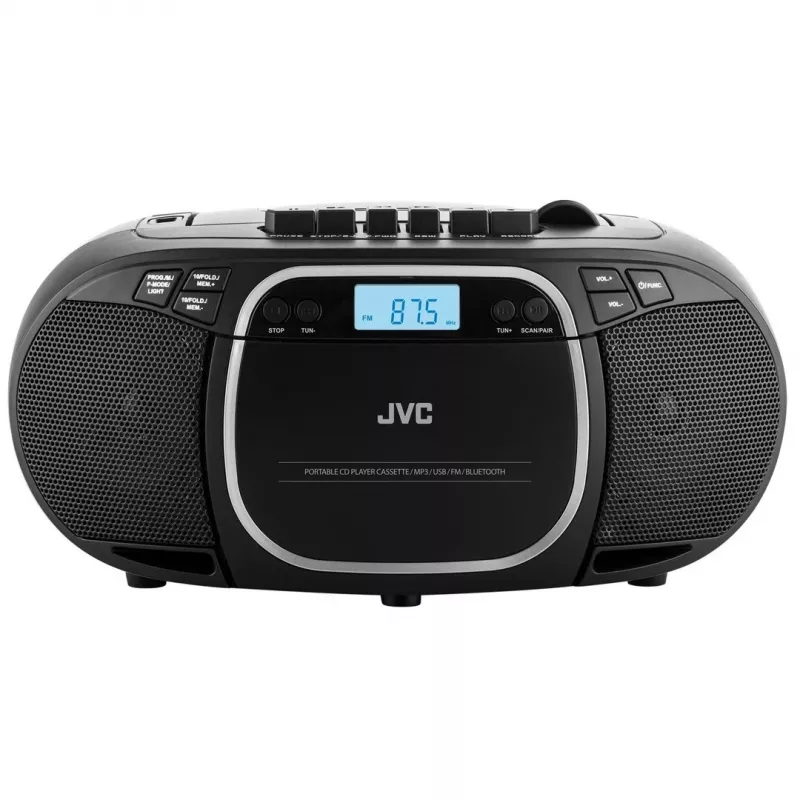 Lettore CD portatile JVC RC-E451B nero — CD/MP3, Bluetooth, FM 87,5–108 MHz, USB, AUX, 3,2 W RMS