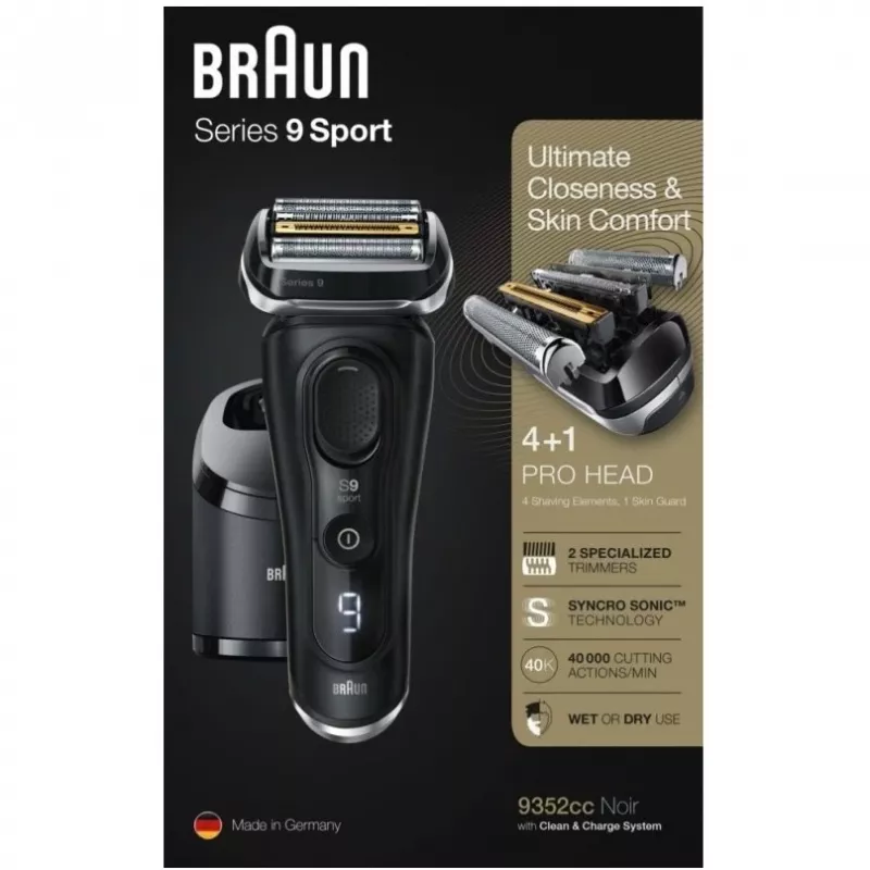 Rasoio a lamina Braun Series 9 9352cc Sport trimmer nero grigio