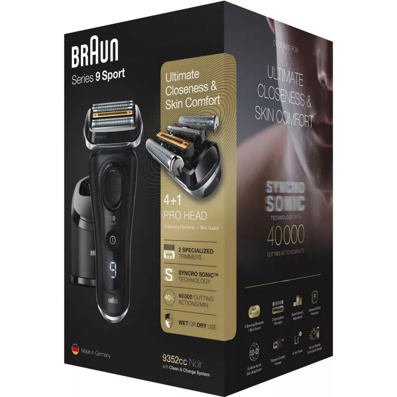 Rasoio a lamina Braun Series 9 9352cc Sport trimmer nero grigio