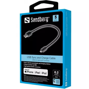 SANDBERG Adattatore Lightning - USB maschio a Lightning maschio - 20 cm - nero - per Apple iPad/iPhone/iPod (Lightning)