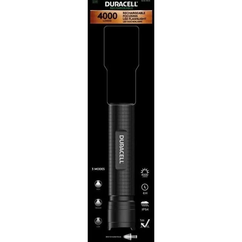 Torcia Duracell DF4000R nera – lampada portatile ricaricabile, design compatto