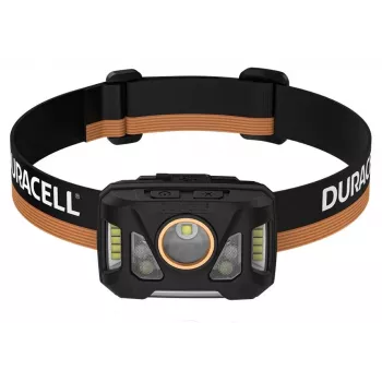 Torcia frontale Duracell DH1000R — nero/arancione, luce ricaricabile a mani libere