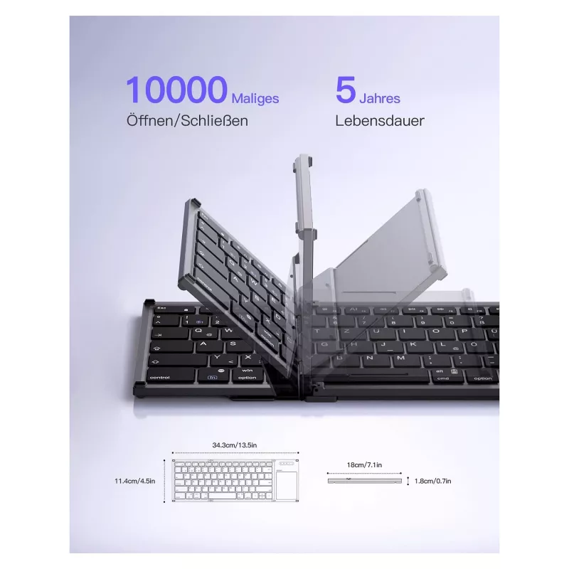 Inateck KB06101_STEEL GRAY Tastiera Home RF Wireless + Bluetooth QWERTZ inglese nera