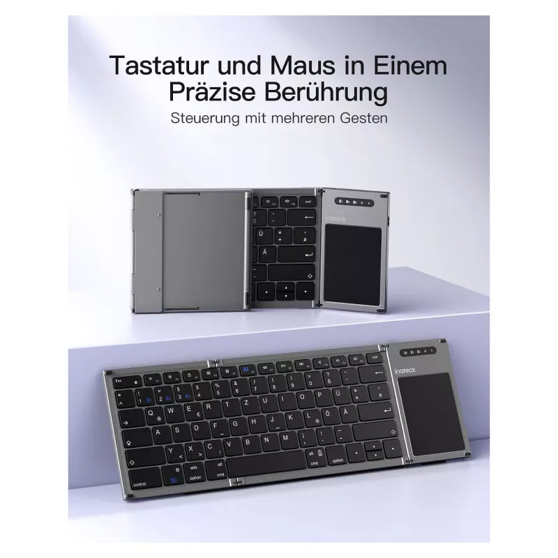 Inateck KB06101_STEEL GRAY Tastiera Home RF Wireless + Bluetooth QWERTZ inglese nera