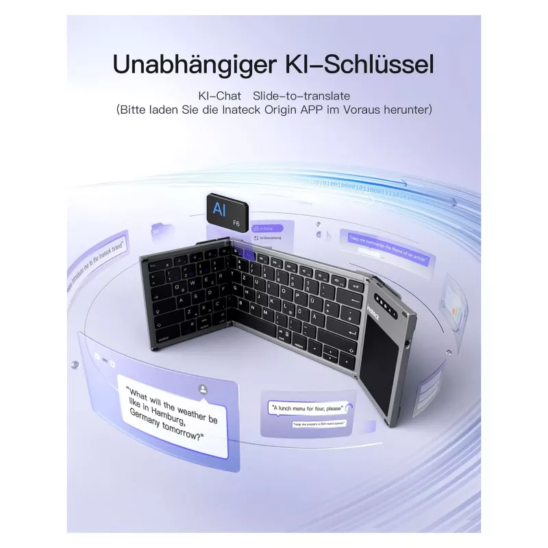 Inateck KB06101_STEEL GRAY Tastiera Home RF Wireless + Bluetooth QWERTZ inglese nera