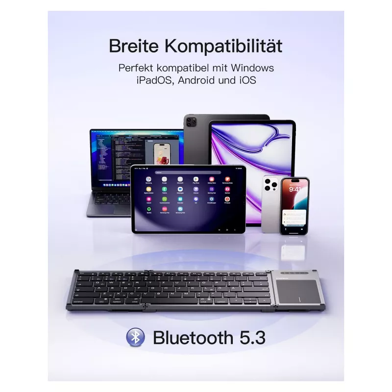 Inateck KB06101_STEEL GRAY Tastiera Home RF Wireless + Bluetooth QWERTZ inglese nera
