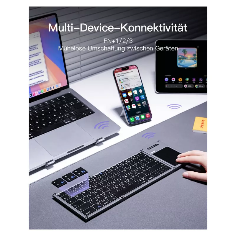 Inateck KB06101_STEEL GRAY Tastiera Home RF Wireless + Bluetooth QWERTZ inglese nera