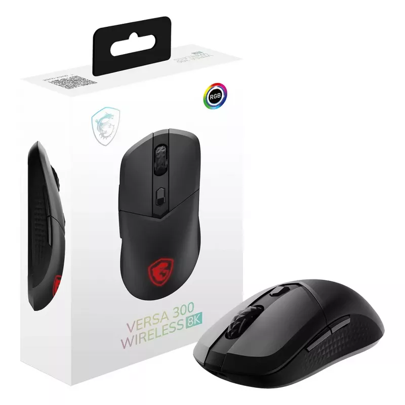 Mouse gaming MSI VERSA 300 WIRELESS 8K, ambidestro, ottico, 2600 DPI, 6 tasti, nero
