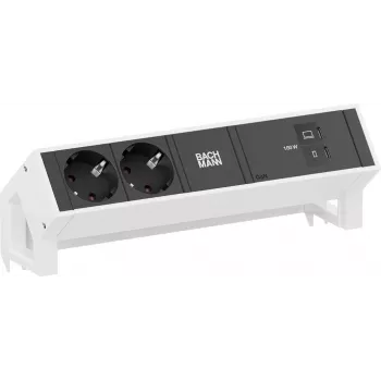 Ciabatta Bachmann DESK2 con 2x prese CEE 7/3 e 1x USB-C PD 100W, cavo 0,2 m, RAL9010