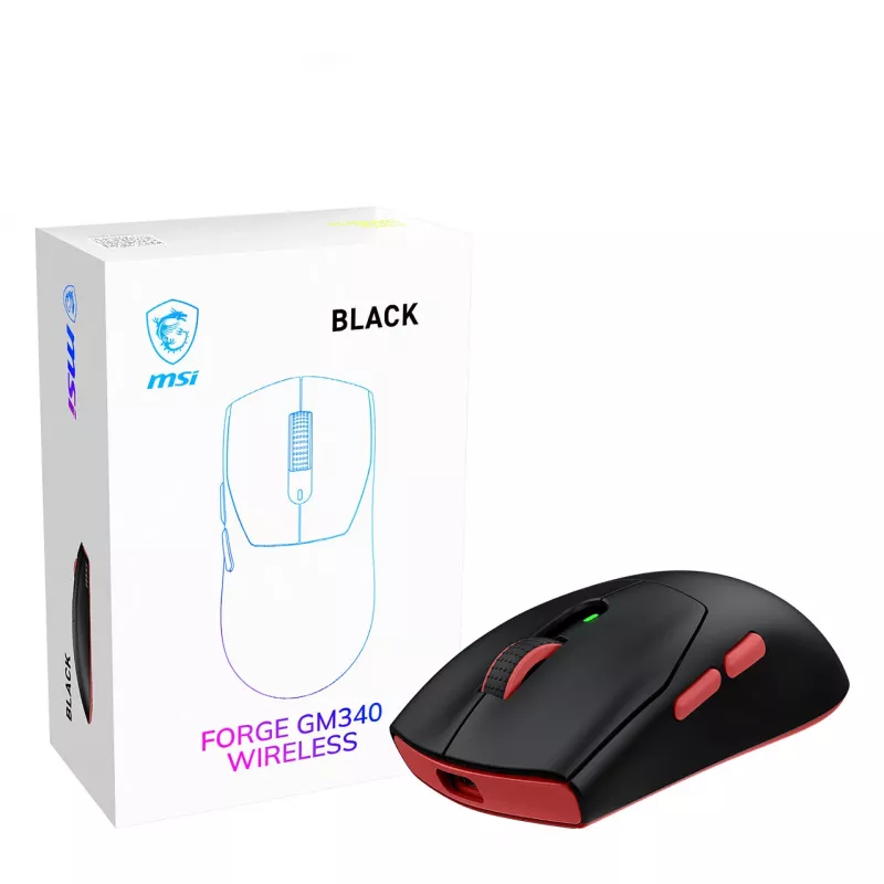 Mouse da gaming wireless MSI Forge GM340, ambidestro, ottico, 12000 DPI, nero