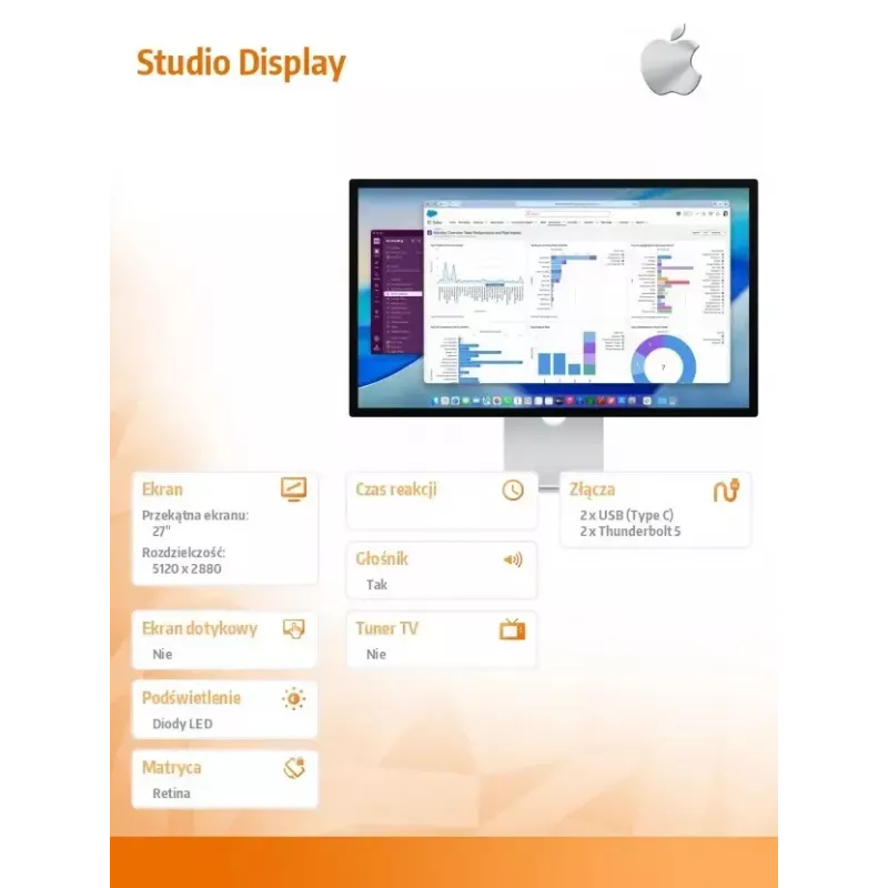 Monitor Apple Studio Display con vetro nano-texture e supporto regolabile in inclinazione (MFF14RC/A)