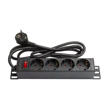 Ciabatta Good Connections 10 - 1HE - connettore maschio Schuko su 4x connettore femmina Schuko - con interruttore - protezione bambini - profilo in alluminio - nero
