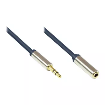 Cavo di collegamento audio High-Quality 3,5 mm, jack maschio a jack femmina, case in metallo pieno, blu scuro, 3 m, Good Connections (GC-M0054)