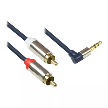 Cavo di collegamento audio High-Quality 3,5 mm, jack maschio angolare destro a 2x connettore RCA, case in metallo pieno, blu scuro, 5 m, Good Connections (GC-M0067