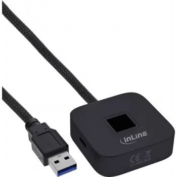 Scanner di impronte digitali USB InLine con hub, compatibile Windows Hello, cavo 1,5 m, nero