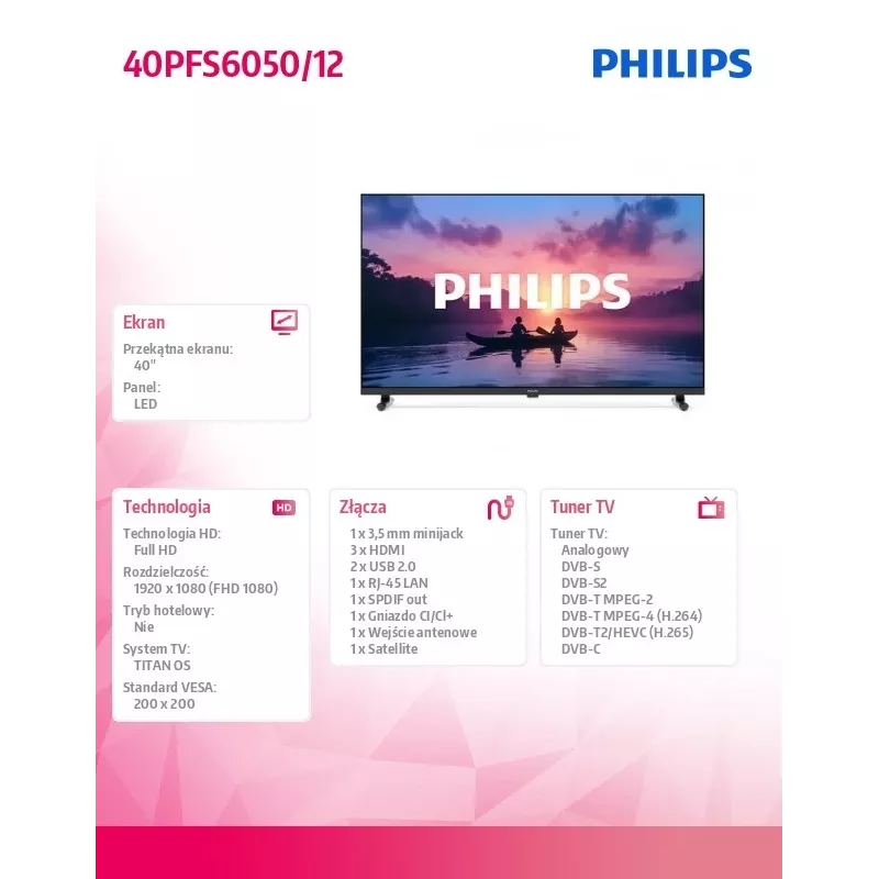 Philips 40PFS6050/12 TV Smart LED Full-HD 40 pollici con Titan OS