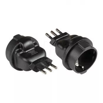 Adattatore di rete spina italiana tipo L (CEI 23-16, dritta) a presa Schuko tipo F (CEE 7/3, dritta), nero, Good Connections® (PA-6502S)