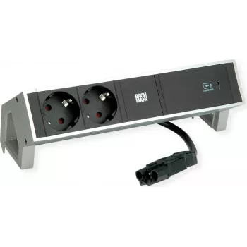 Bachmann 902.903 DESK2 INOX multipresa, 2x Schuko, 1x USB-C 60 W