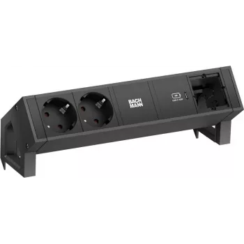 Bachmann DESK 2 ciabatta multipresa, 2x Schuko, 1x USB-C 30W, nero