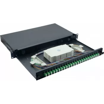 Helos 375555 box di giunzione in fibra ottica da 19", 24x LC/APC Duplex OS2, pronto per la giunzione, nero