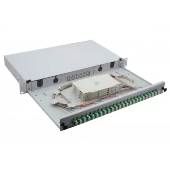 Helos 375554 Cassetta di giunzione fibra ottica 19 inch, 24x LC/APC Duplex OS2, pronta per giunzione, grigio