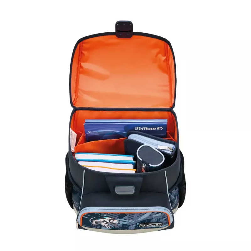 Set zaino scuola HERLITZ Loop Plus TechMech per bambino — poliestere, composto da zaino, borsa sport, astuccio, pochette