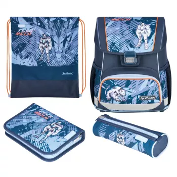 Set zaino scuola HERLITZ Loop Plus TechMech per bambino — poliestere, composto da zaino, borsa sport, astuccio, pochette