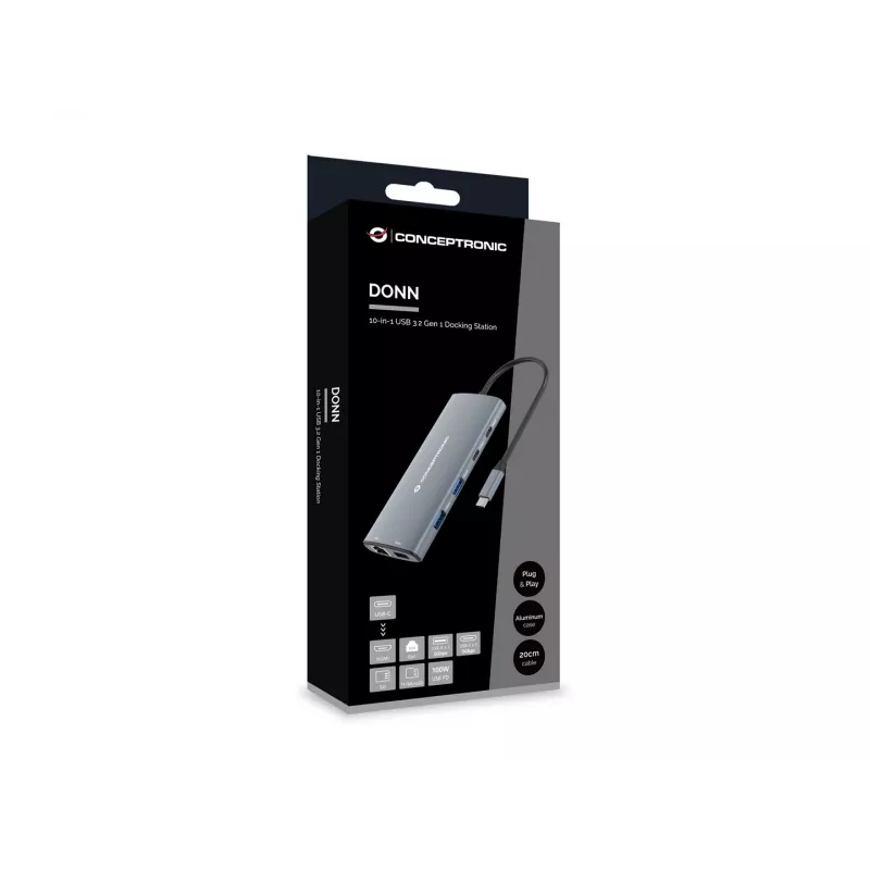 CONCEPTRONIC Dock 10-in-1 USB-C->HDMI/2xUSB-C/3xUSB-A/+ 20cm gr