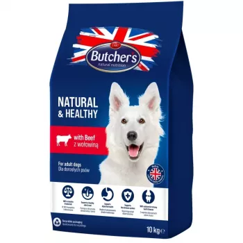 Crocchette per cani BUTCHER'S Natural & Healthy Dog with Beef – 10 kg, alimento completo per cani adulti