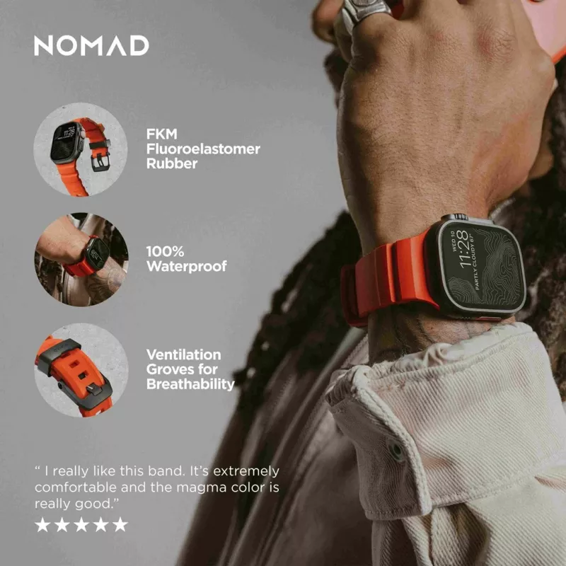 NOMAD Rocky Point cinturino per Apple Watch 46/49 mm, FKM e titanio, Magma/Black Hardware