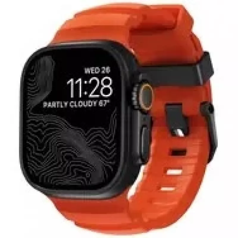 NOMAD Rocky Point cinturino per Apple Watch 46/49 mm, FKM e titanio, Magma/Black Hardware