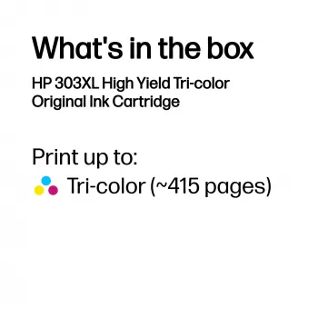 HP 303XL High Yield Tri-Color cartuccia originale, alta capacità, ciano, magenta, giallo, inchiostro a base di colorante, 1 pz., 415 pagine, confezione singola