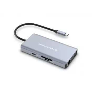 Conceptronic DONN20G docking station 10-in-1 USB 3.2 Gen 1, HDMI, VGA, USB-A 5 Gbit/s, USB-C 5 Gbit/s, SD, TF/MicroSD, audio, GbE LAN, 100 W USB PD