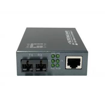 LevelOne convertitore di media RJ45 a SC Gigabit, PoE PSE, fibra monomodale, 20km