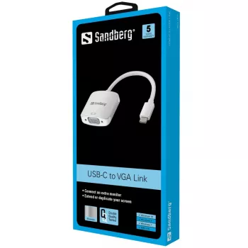 Sandberg adattatore USB-C a VGA Link, USB Type-C, VGA (D-Sub), connettore maschio, connettore femmina, 1920 x 1080 (HD 1080), 2048 x 1152, 1080p