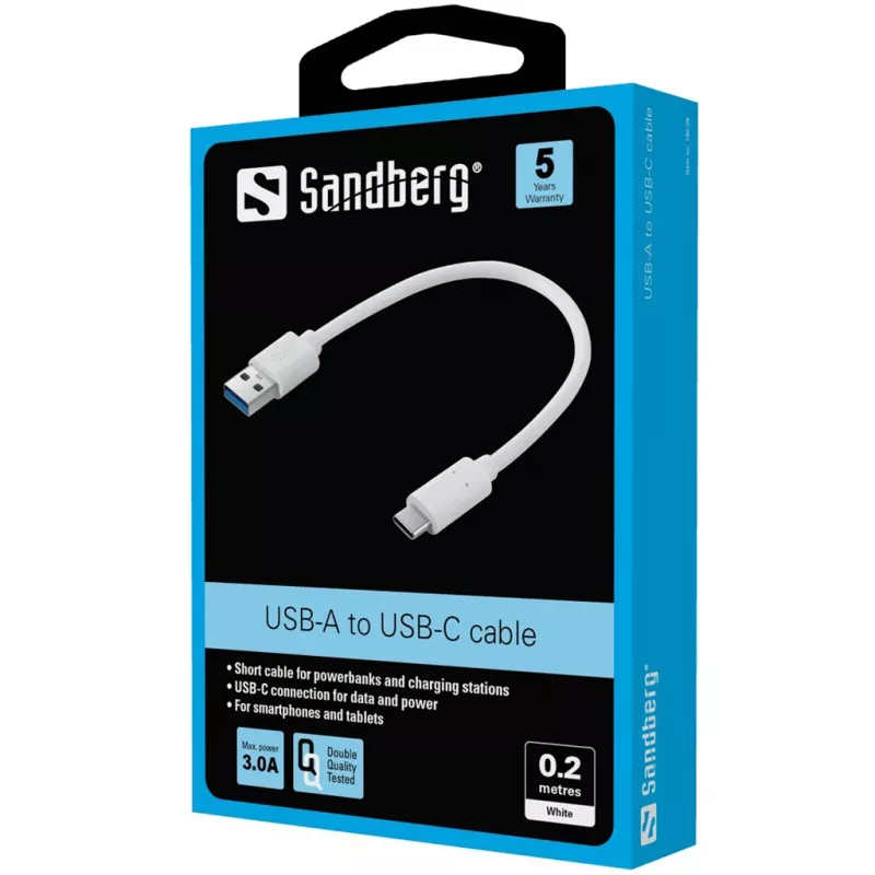 Sandberg cavo USB-C 3.1 > USB-A 3.0 0,2 m, 0,2 m, USB C, USB A, USB 3.2 Gen 1 (3.1 Gen 1), bianco