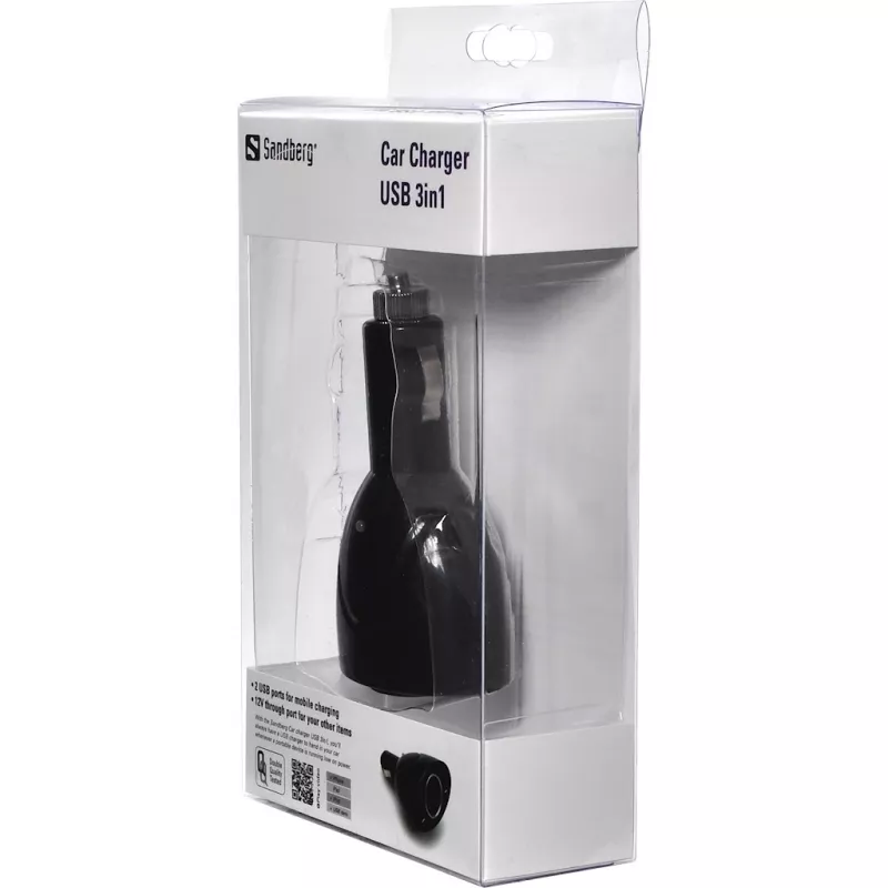 Sandberg caricabatterie da auto USB 3in1, auto, accendisigari, 5 V, nero