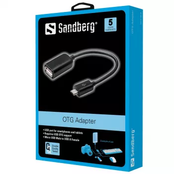 Sandberg adattatore OTG MicroUSB M - USB F, Micro-USB B, USB A, USB 2.0, connettore maschio/femmina, 0,48 Gbit/s, nero