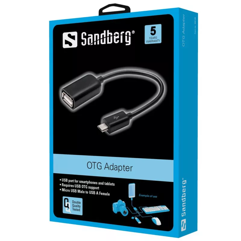 Sandberg adattatore OTG MicroUSB M - USB F, Micro-USB B, USB A, USB 2.0, connettore maschio/femmina, 0,48 Gbit/s, nero