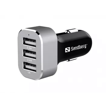Sandberg Multi Car Charger 3xUSB, Auto, accendisigari, USB, 5 V, nero, argento
