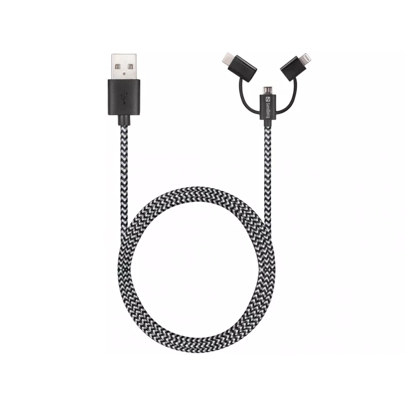 Sandberg 3in1 Lightning+MicroUSB+USB-C 1m, 1 m, Micro-USB A, USB A, connettore maschio/connettore maschio, nero, grigio