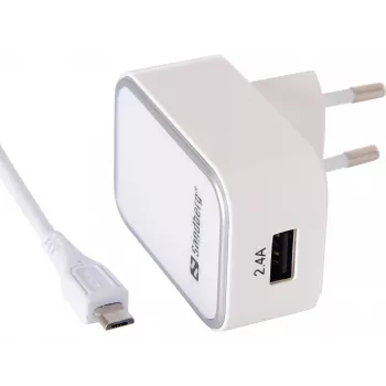 Sandberg caricabatterie AC EU Micro-USB 2,4 A, per uso interno, AC, 5 V, bianco