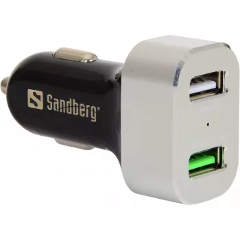 Sandberg caricabatterie da auto 1xQC 3.0+1xUSB2.4A, auto, accendisigari, 12 V, alluminio, nero