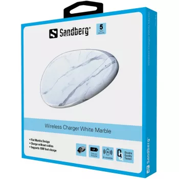 Sandberg Wireless Charger White Marble, USB, ricarica wireless, PowerIQ, 1 m, nero, bianco