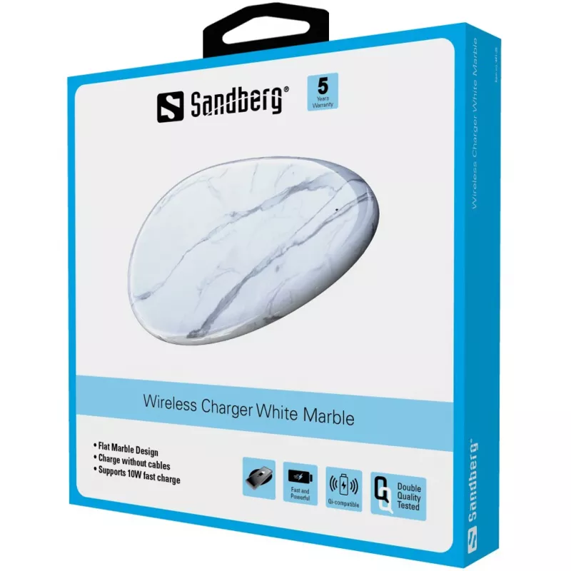 Sandberg Wireless Charger White Marble, USB, ricarica wireless, PowerIQ, 1 m, nero, bianco