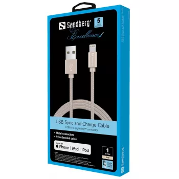 Sandberg Excellence Lightning oro 1m, 1 m, Lightning, USB A, oro, dritto, dritto