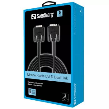 Sandberg cavo monitor DVI-DVI 2 m, 2 m, nero, connettore maschio/connettore maschio, 145 mm, 35 mm, 205 mm