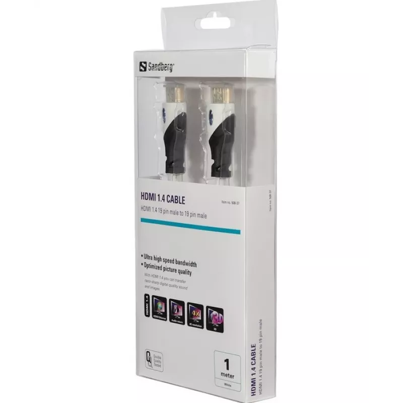 Sandberg HDMI 1.4 19M-19M, 1m, 1 m, HDMI tipo A (standard), HDMI tipo A (standard), nero, bianco