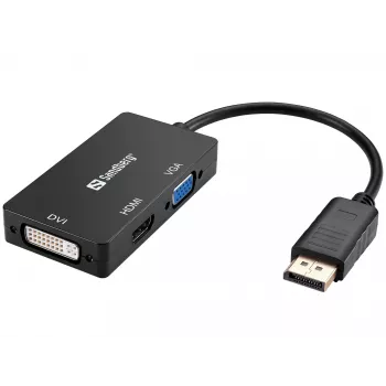 Sandberg adattatore DP>HDMI+DVI+VGA, 0,19 m, DisplayPort, VGA (D-Sub)+ HDMI + DVI, connettore maschio, connettore femmina, 3840 x 2160 pixel