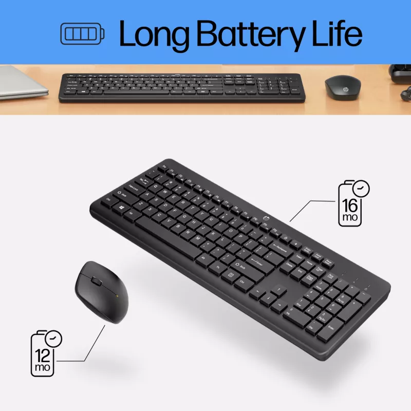HP 230 tastiera e mouse combo wireless, full-size, a membrana, bianco